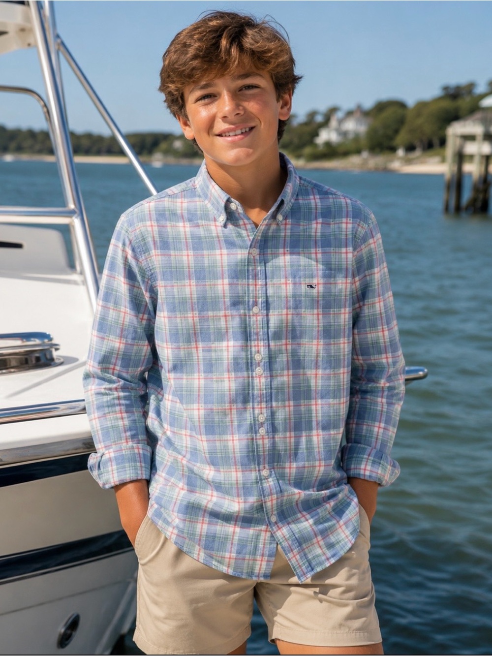 Vineyard Vines Boys Plaid Button Down Shirt XL 18 Long Sleeve Preppy Coastal